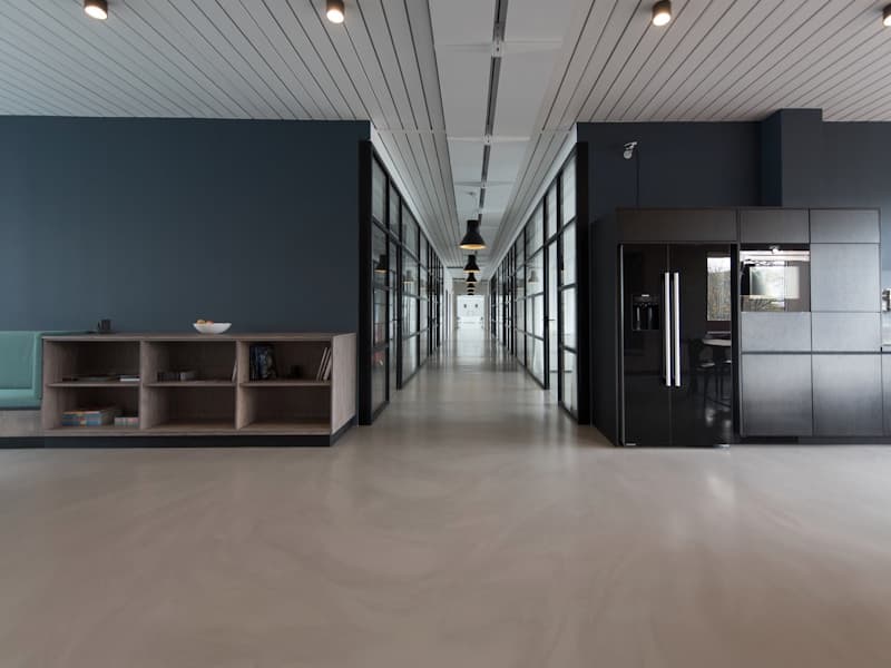 Modern professional workspace with city view